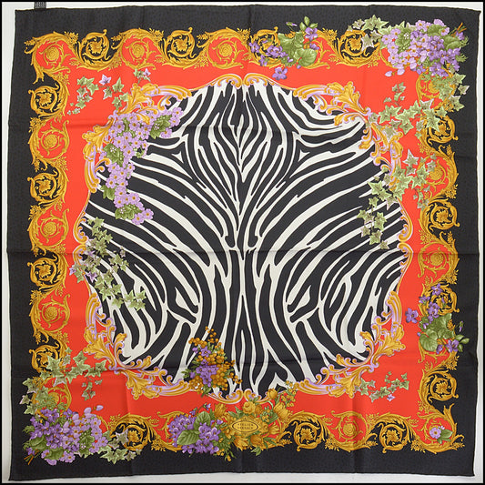 RDC14802 GIANNI VERSACE Vintage Black/Red Floral Silk Scarf
