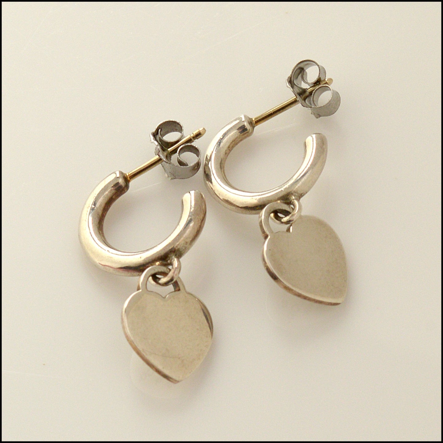 RDC15007 TIFFANY & CO. Sterling Silver Mini Heart Diamond "Return to Tiffany" Hoop Earrings