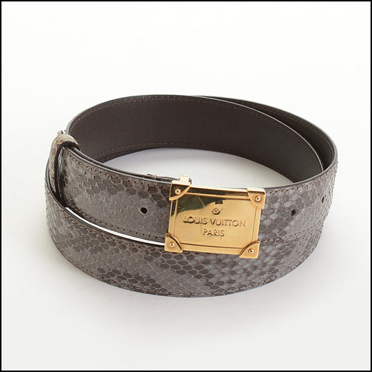RDC14878 LOUIS VUITTON '08 Snakeskin Logo Buckle Belt Sz 85/34