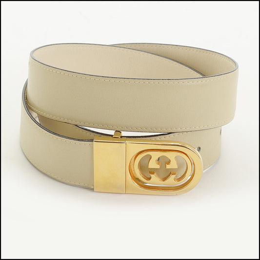 RDC15190 GUCCI Vintage Ivory Leather Belt GG Monogram Size 26.5/67cm