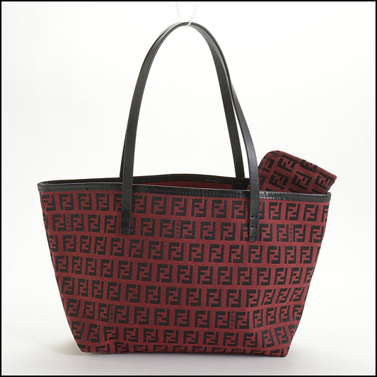 RDC14852 FENDI Red & Black Zucchino Canvas Mini Tote