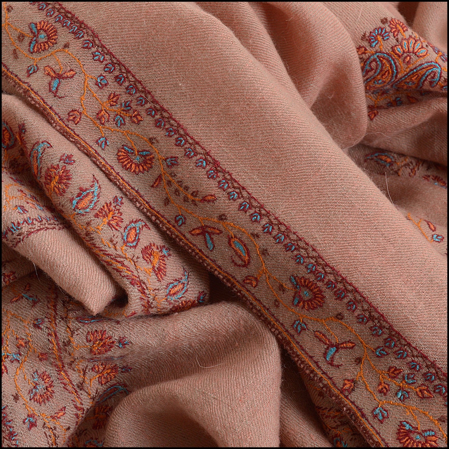 RDC14278 Authentic PASHMINA Pink and Multicolor Border Cashmere Embroidery Shawl