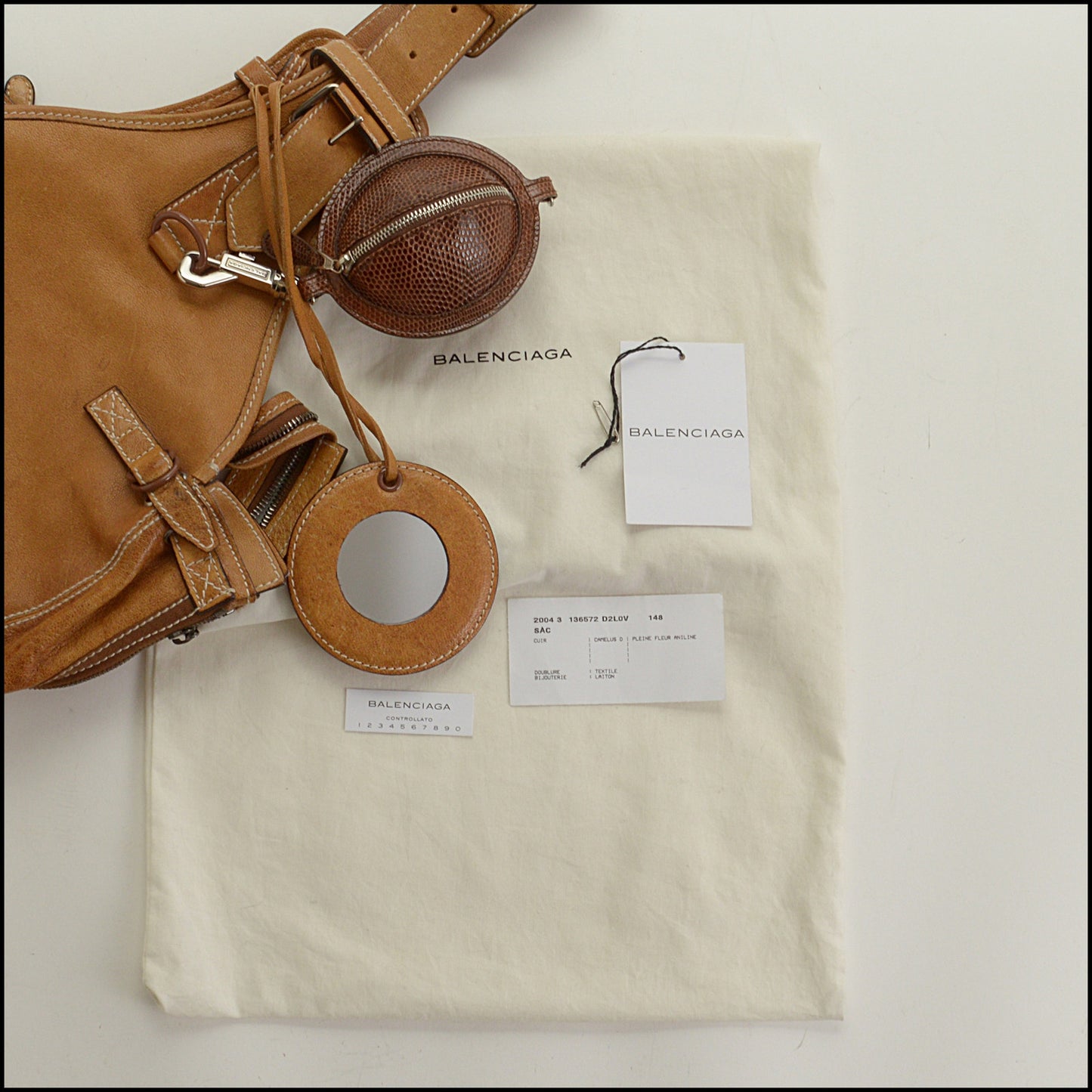 RDC15344 BALENCIAGA '04 Camelskin Aviator Helmet Bag with Lizard Planet Pouch