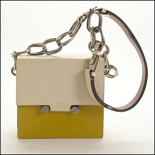 RDC15073 MARNI Yellow & Bone White Leather Caddy Trunk Bag
