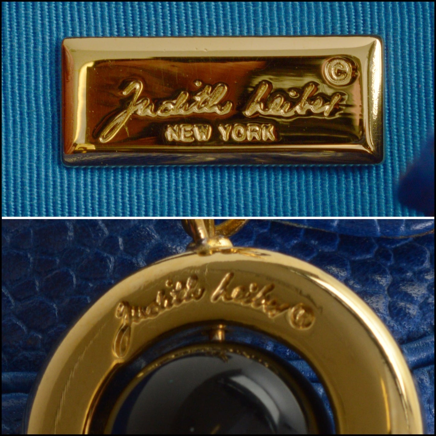 RDC14691 JUDITH LEIBER Blue Caviar Leather Mini Bowler Bag