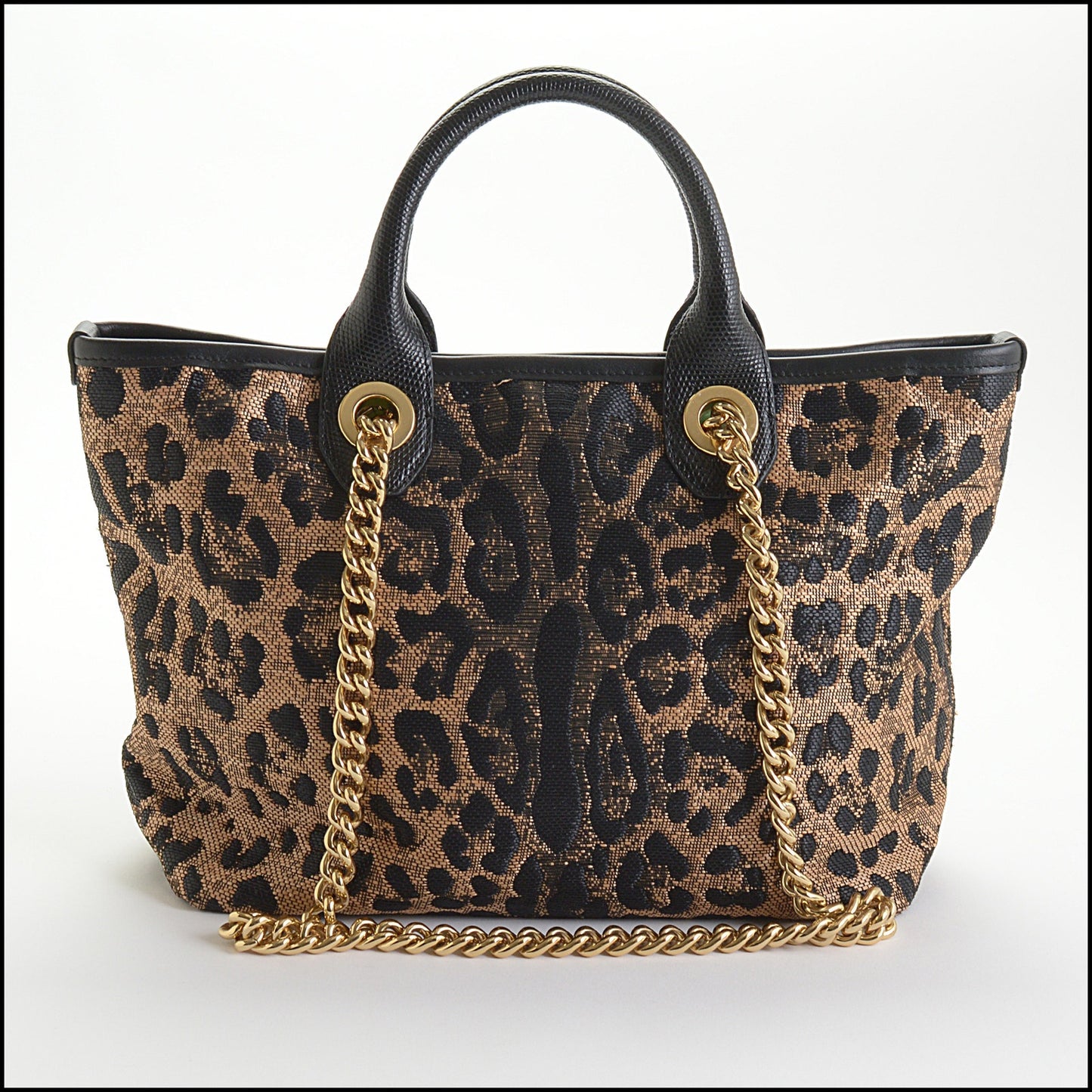 RDC14437 Dolce & Gabbana Leopard Woven Raffia Capri Small Tote Bag
