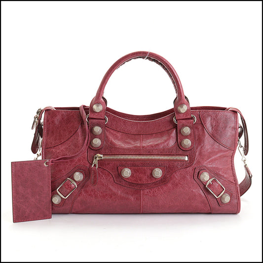 RDC14349 Authentic BALENCIAGA '09 Red Lambskin  Silver Giant HW Part Time Bag