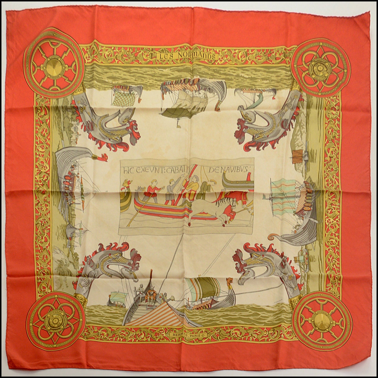 RDC15418 HERMES '71 Red "Les Normandes" 90cm Silk Scarf