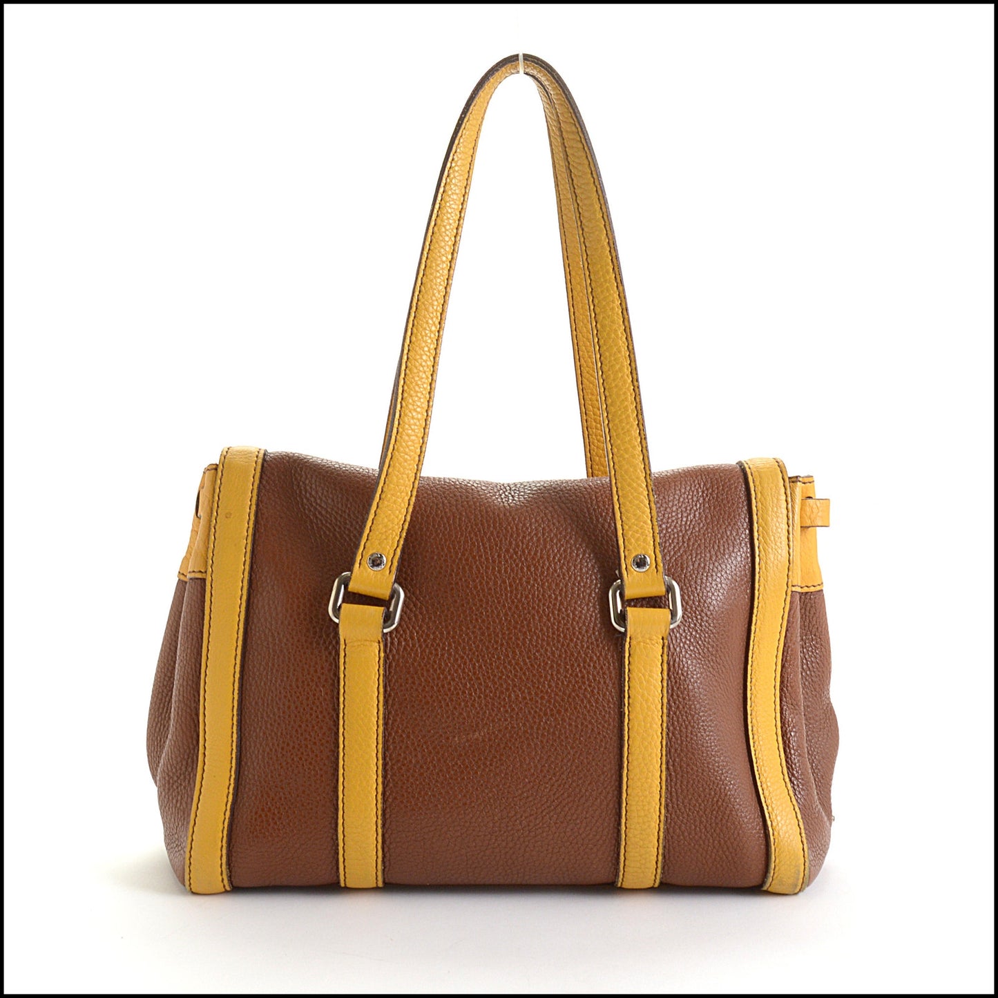 RDC14462 Prada Cinnamon & Yellow Pebbled Leather Hand Bag