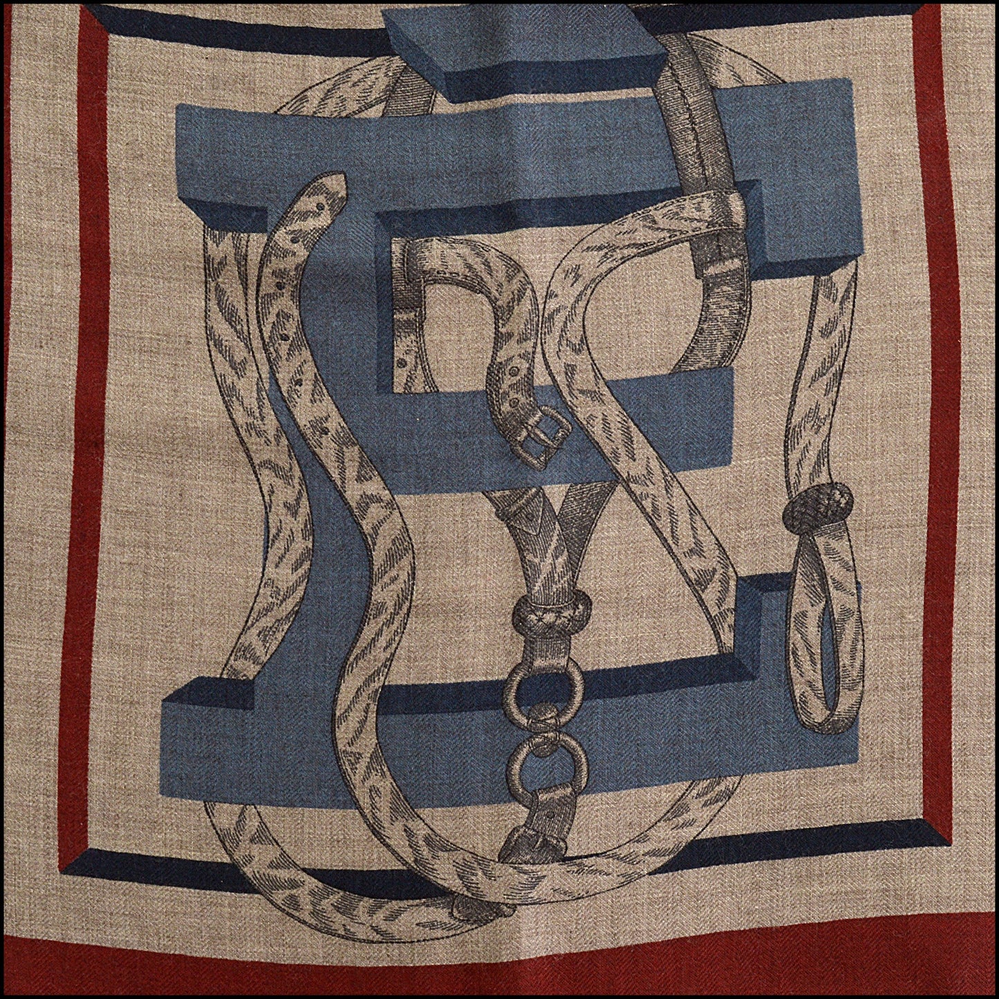 RDC15532 HERMES Rouge H/Grey "Entrelace" Silk/Cashmere Scarf 100