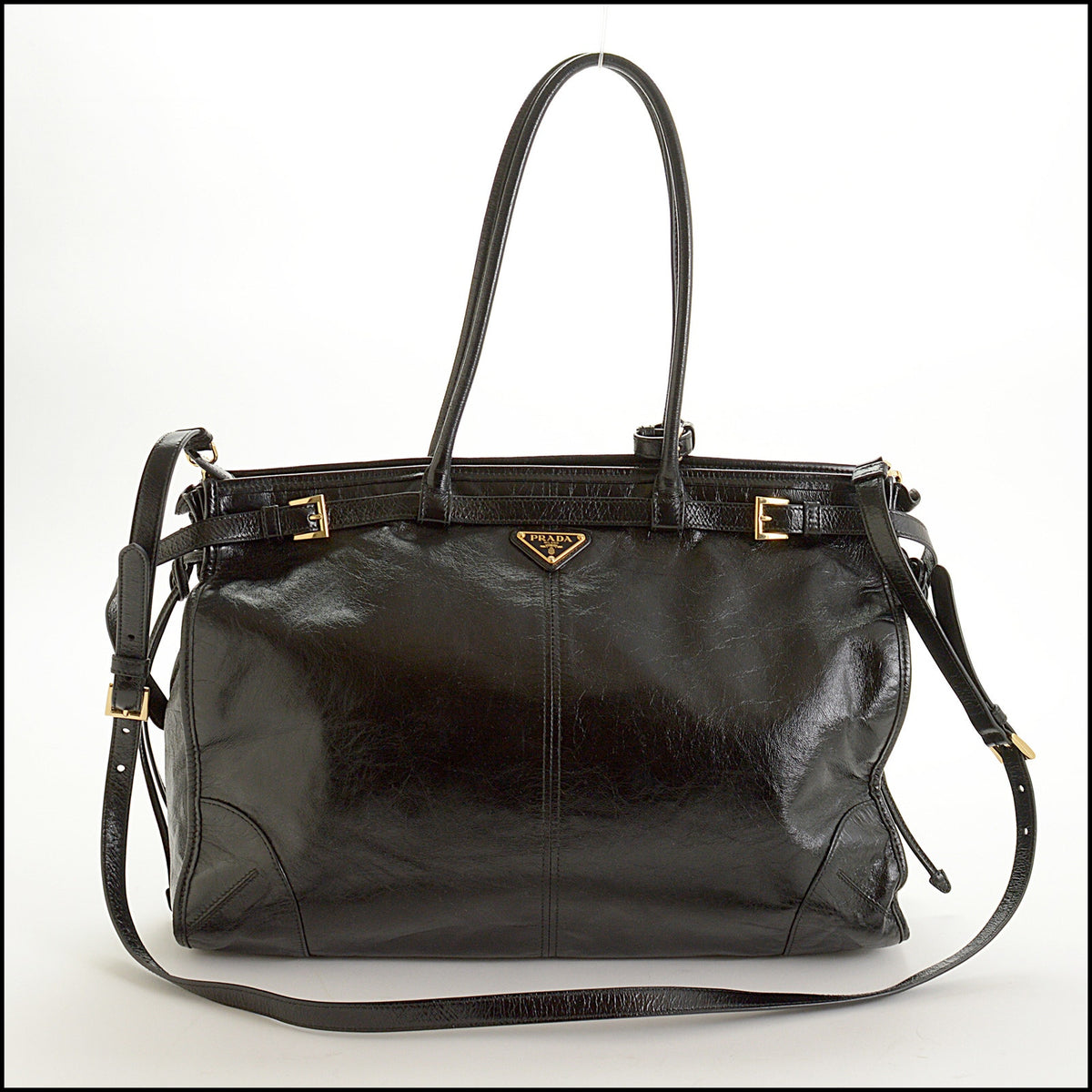 RDC15671 PRADA Black Glossy Calfskin Large Bonnie Bag