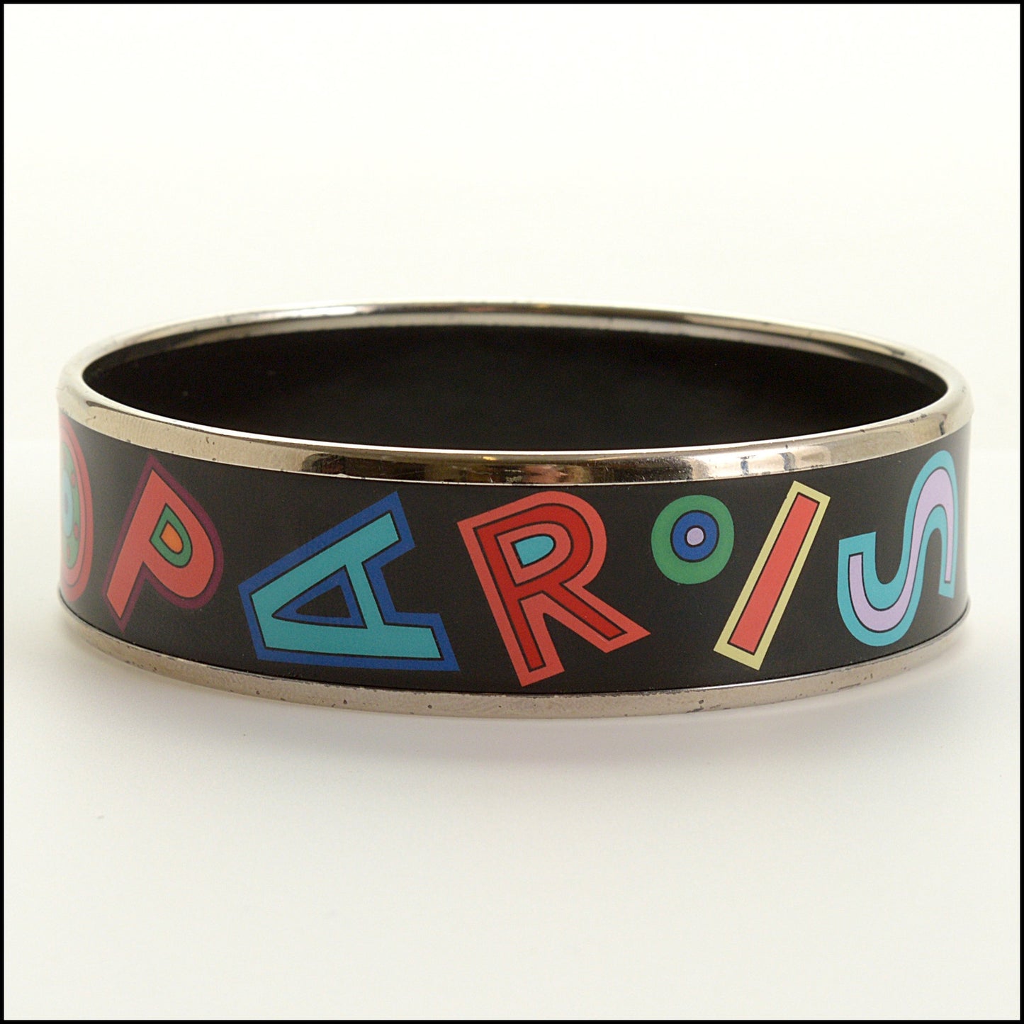 RDC15437 HERMES Black Tohu Bohu Printed Enamel Wide Bangle Size S T2