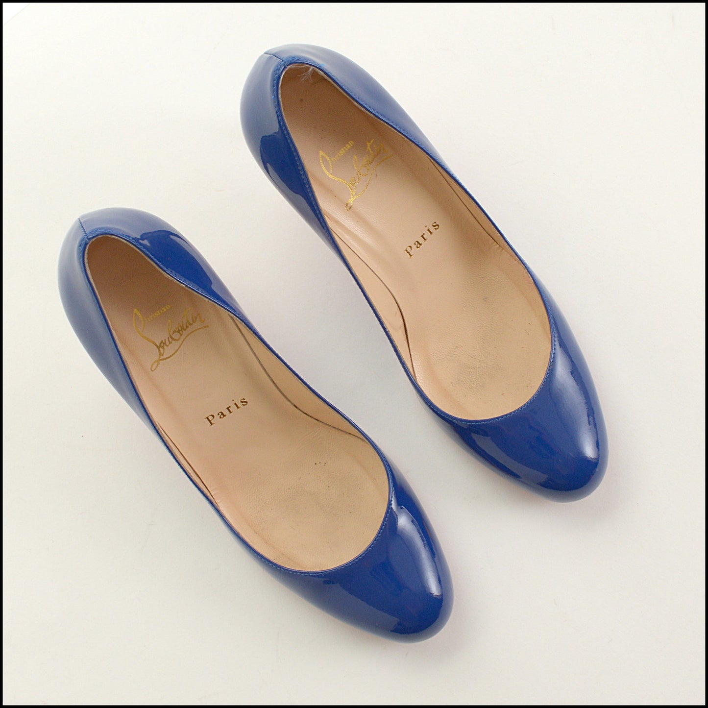 RDC15511 CHRISTIAN LOUBOUTIN Blue Patent Calfskin Leather Simple 85 Pump Size 37.5