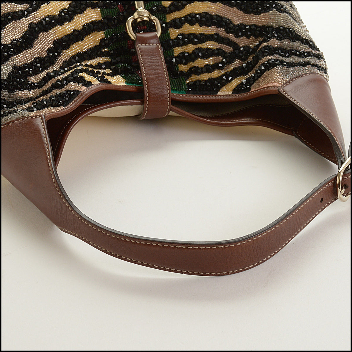 RDC15670 GUCCI Brown Leather Beaded Zebra Web Bag