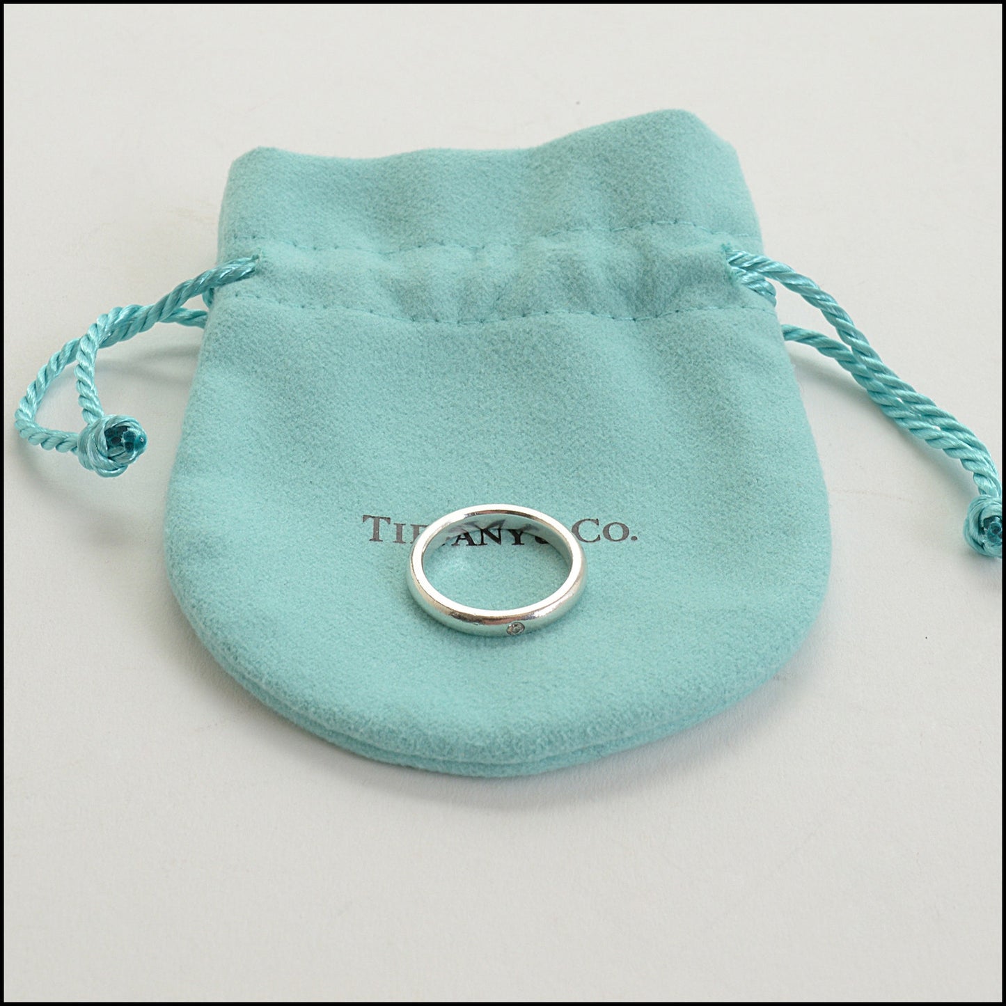 RDC14512 TIFFANY & CO Sterling Silver Peretti 1P Diamond Band Ring Size 4.25