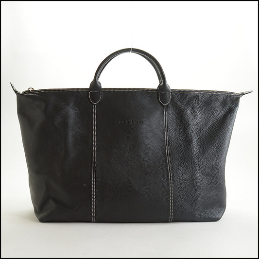 RDC15342 LONGCHAMP Black Veau Foulonne Leather Large Travel Tote Bag