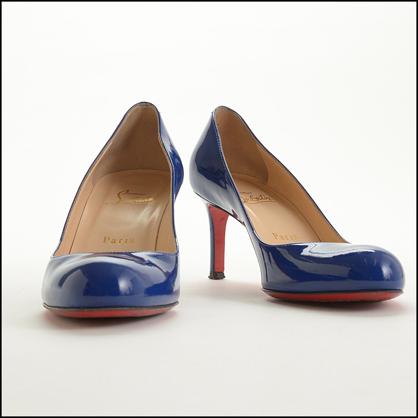 RDC15511 CHRISTIAN LOUBOUTIN Blue Patent Calfskin Leather Simple 85 Pump Size 37.5