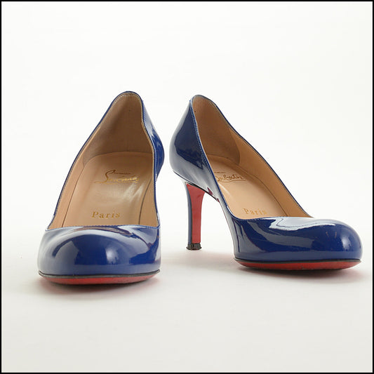 RDC15511 CHRISTIAN LOUBOUTIN Blue Patent Calfskin Leather Simple 85 Pump Size 37.5