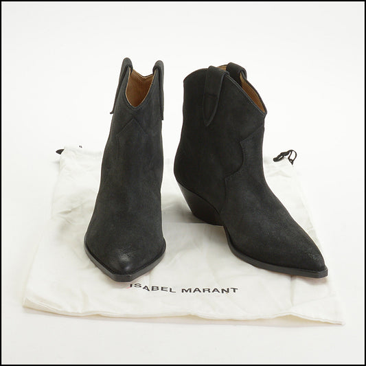 RDC14955 Authentic ISABEL MARANT Soft Black Suede Dewina Women's Cowboy Boots Size 40