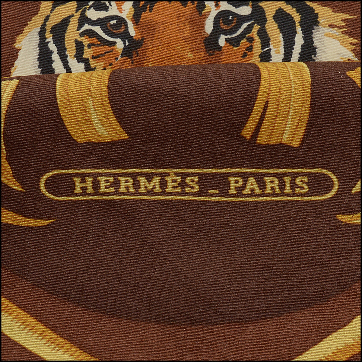 RDC15677 HERMES Brown/Gold Tiger Royal Silk Triangle Scarf
