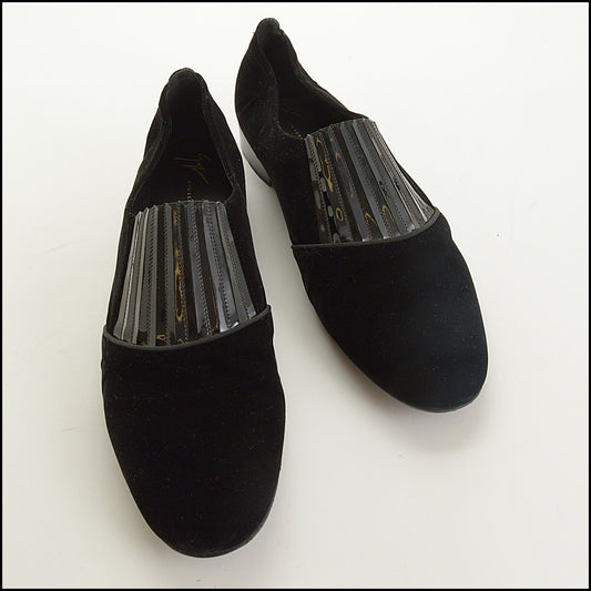 RDC15414 GIUSEPPE ZANOTTI Black Velvet Patent Leather Loafer Size 45