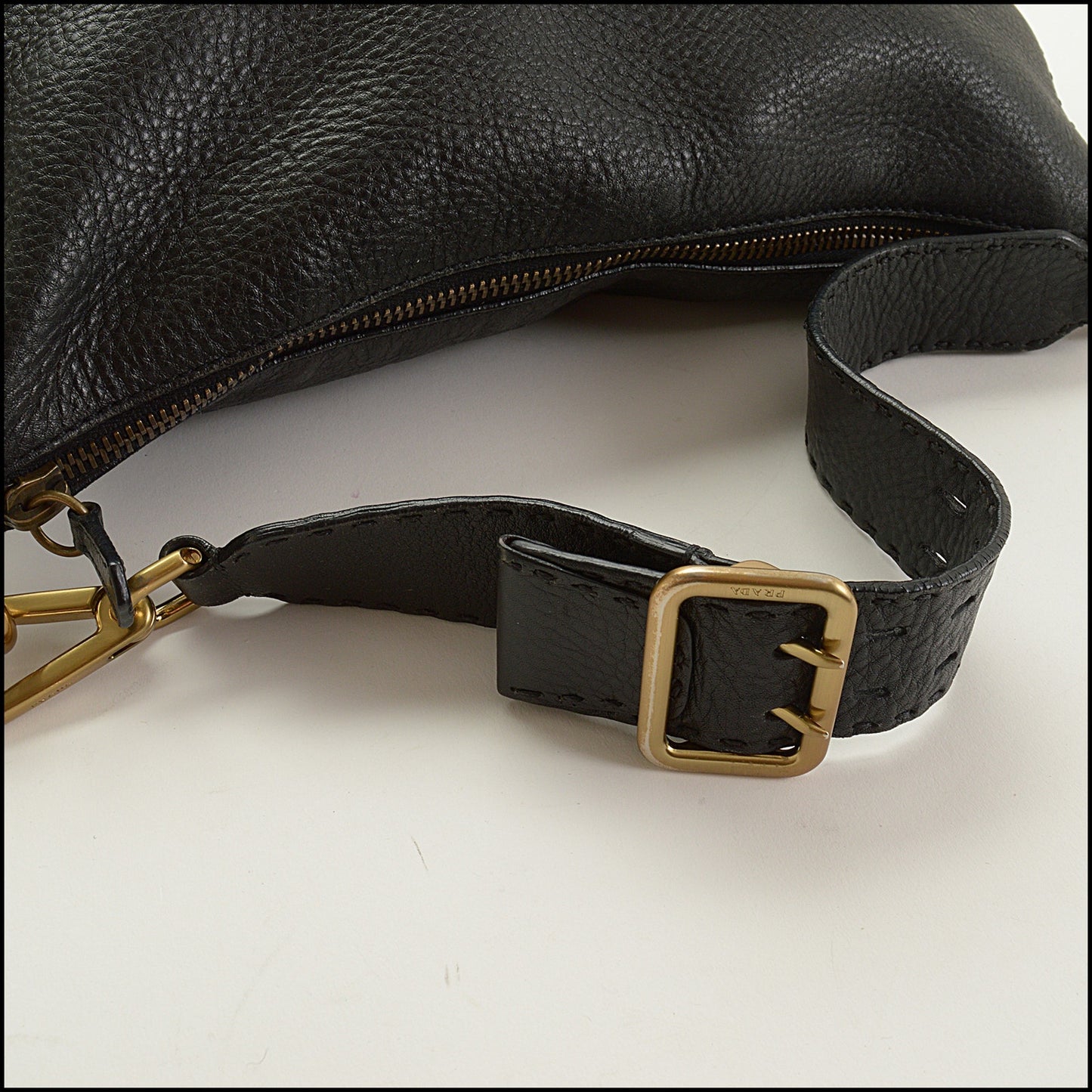 RDC15505 PRADA Black Pebbled Leather Hobo Bag