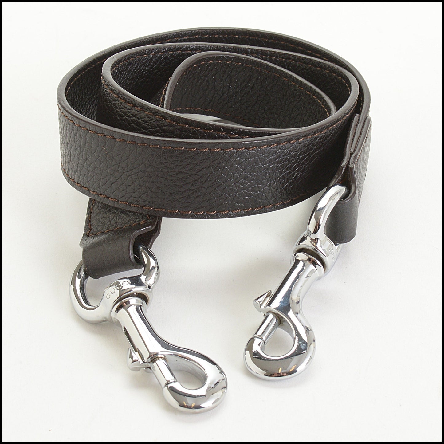 RDC14721 GUCCI Dark Brown Leather Silver Hardware Shoulder Strap