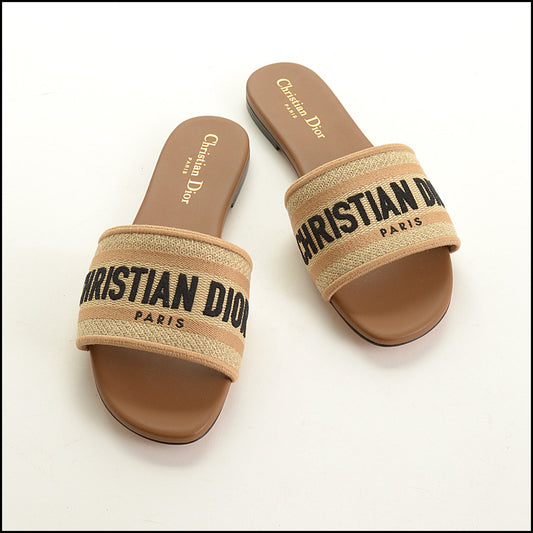 RDC15554 CHRISTIAN DIOR Chestnut Dway Black Logo Slide 36.5