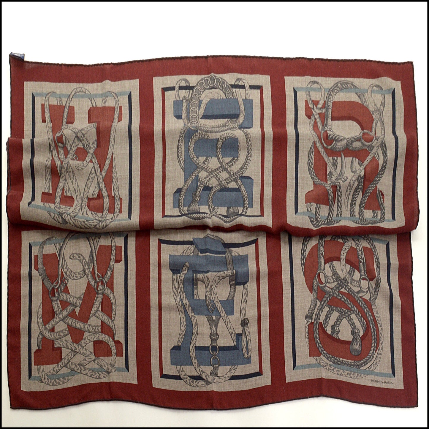 RDC15532 HERMES Rouge H/Grey "Entrelace" Silk/Cashmere Scarf 100