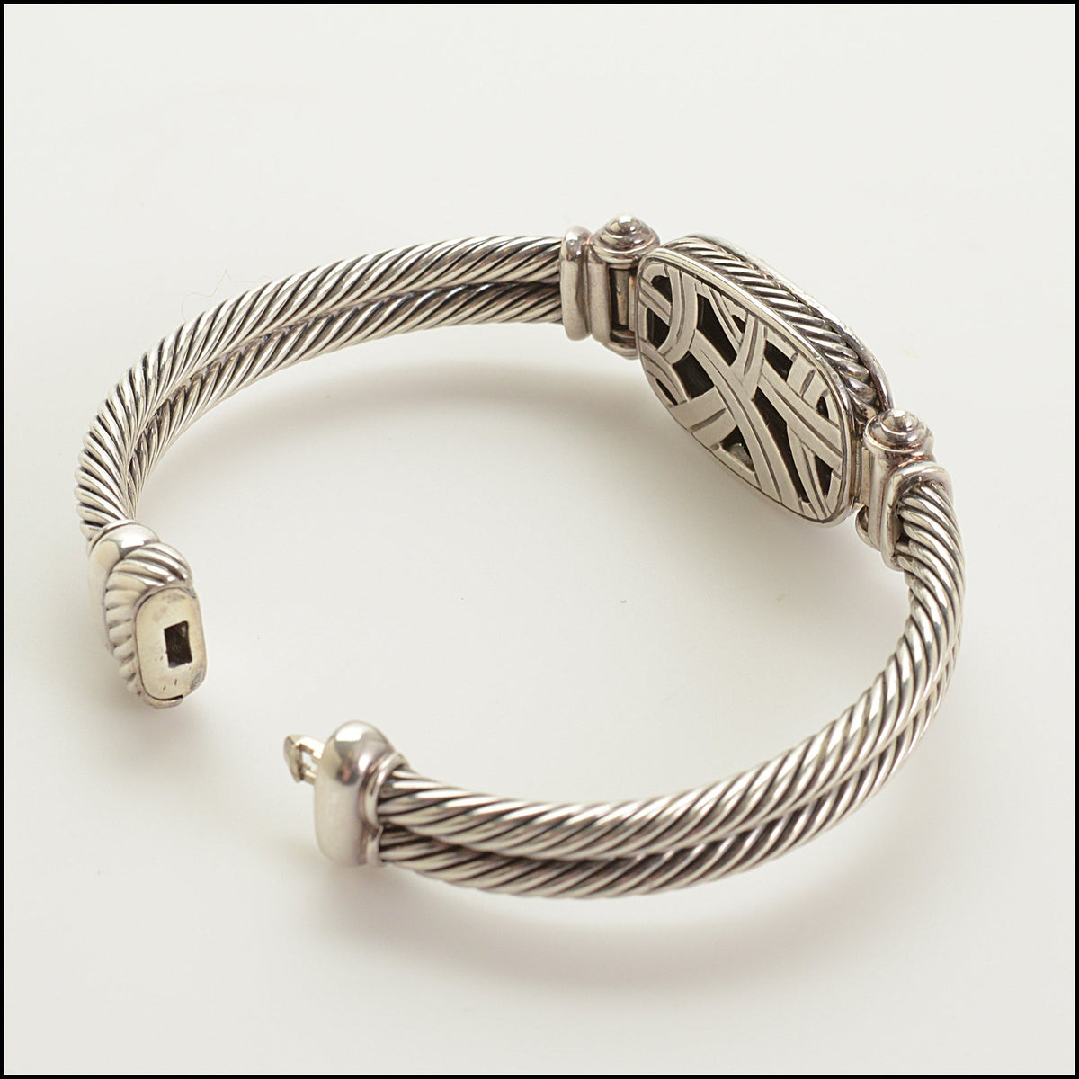 RDC15729 DAVID YURMAN Onyx/Diamond Sterling Albion Cable Bracelet