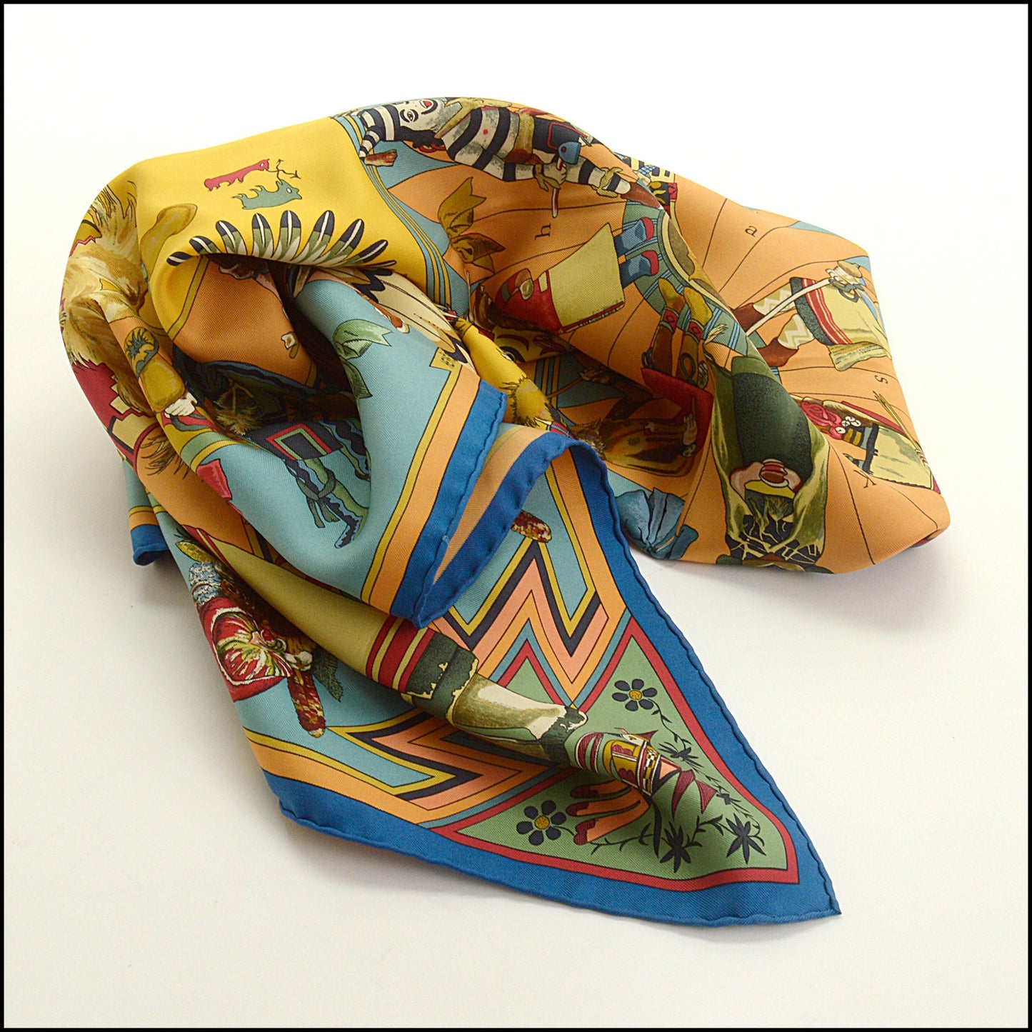 RDC15234 HERMES Blue Kachinas Silk Scarf 90cm - Kermit Oliver
