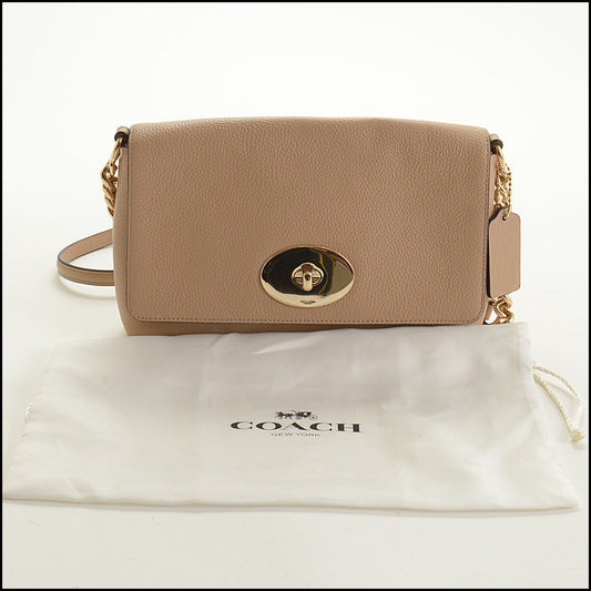 RDC15497 COACH Tan Pebbled Leather Chain Crossbody Bag