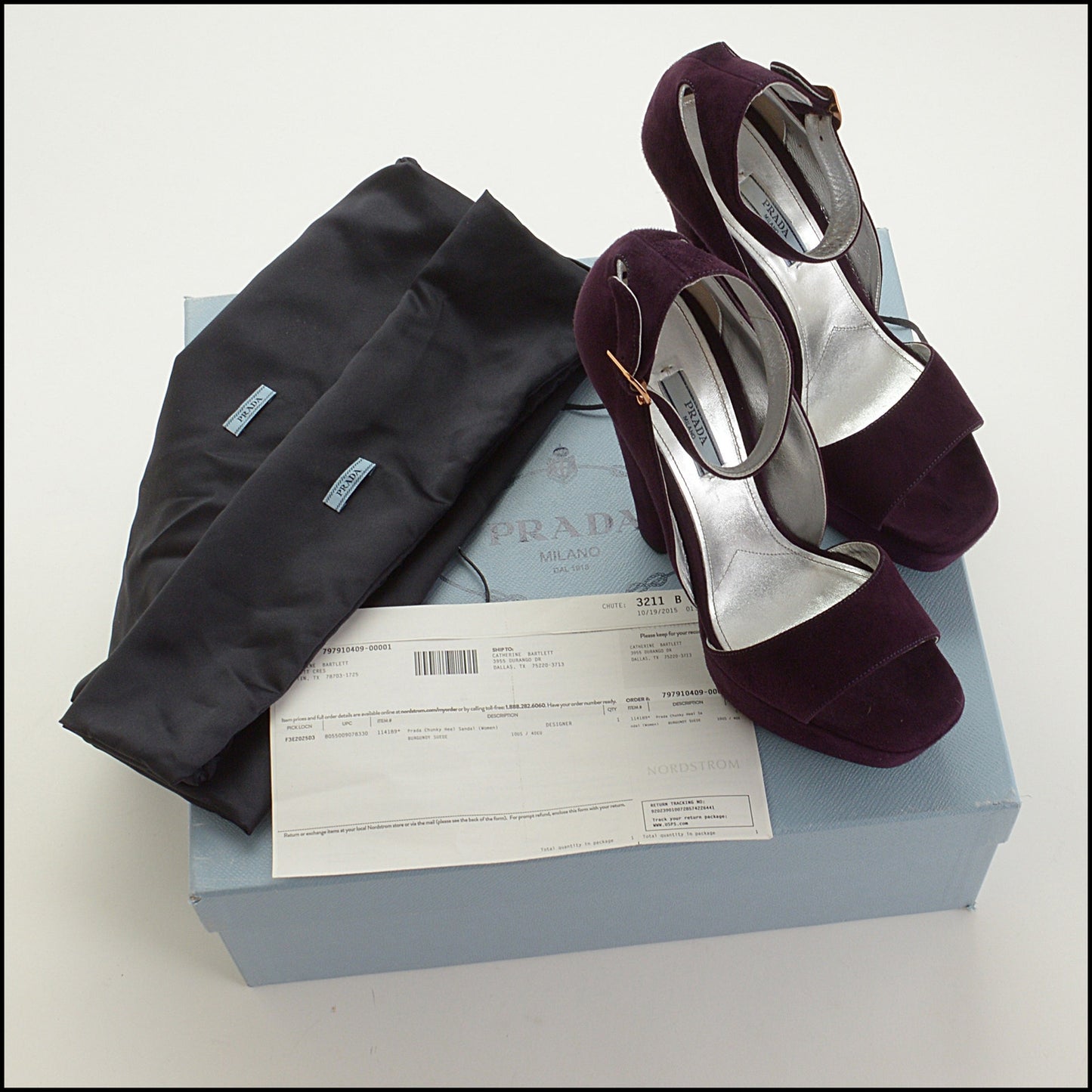 RDC15541 PRADA Deep Purple Suede Ankle Wrap Platform Heels Size 40