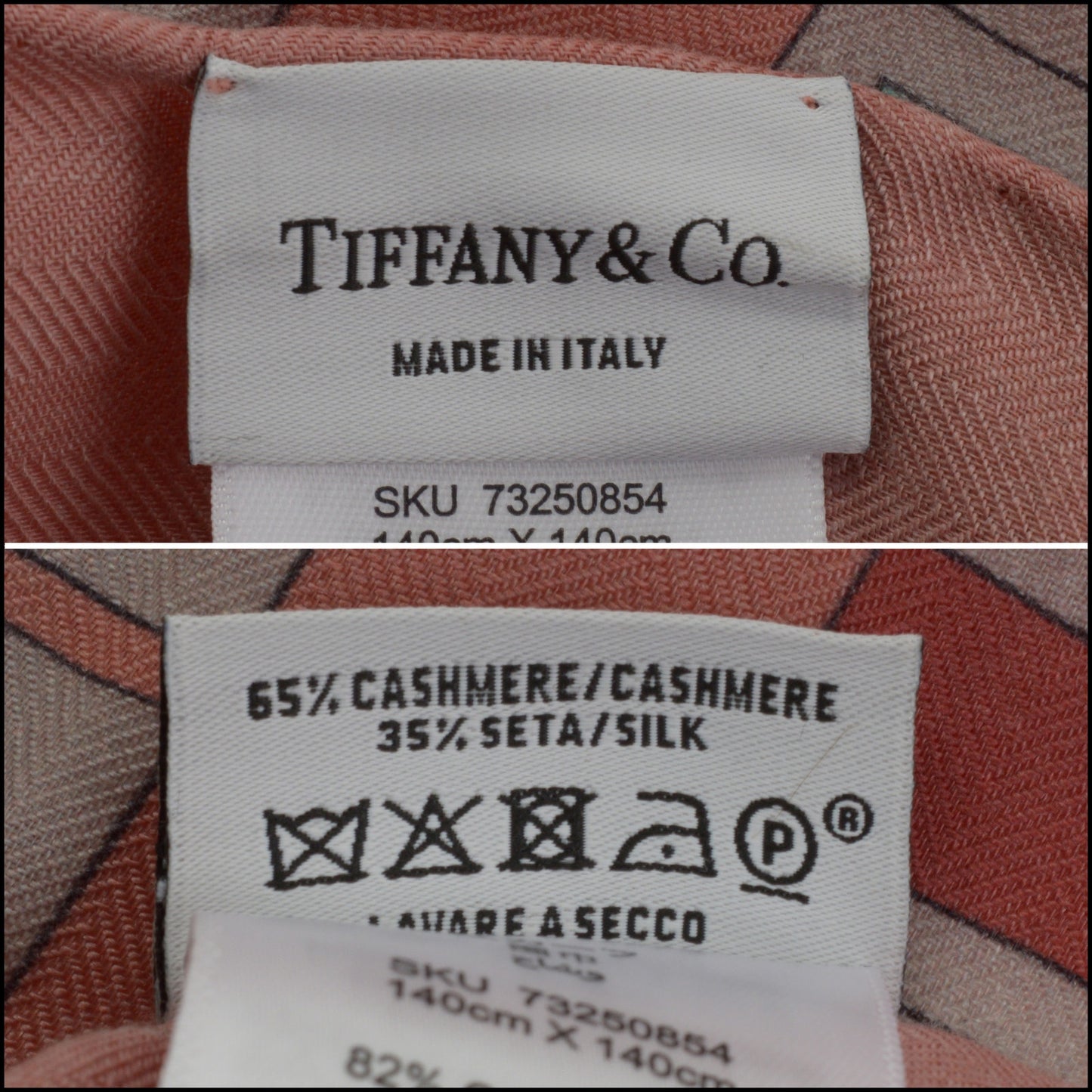 RDC15228 TIFFANY & CO. Pink Gem Border Cashmere and Silk Stole 140cm