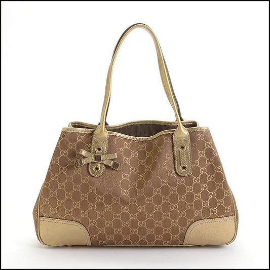 RDC14153 Authentic GUCCI GG Canvas Brown/Gold Princy Tote Bag