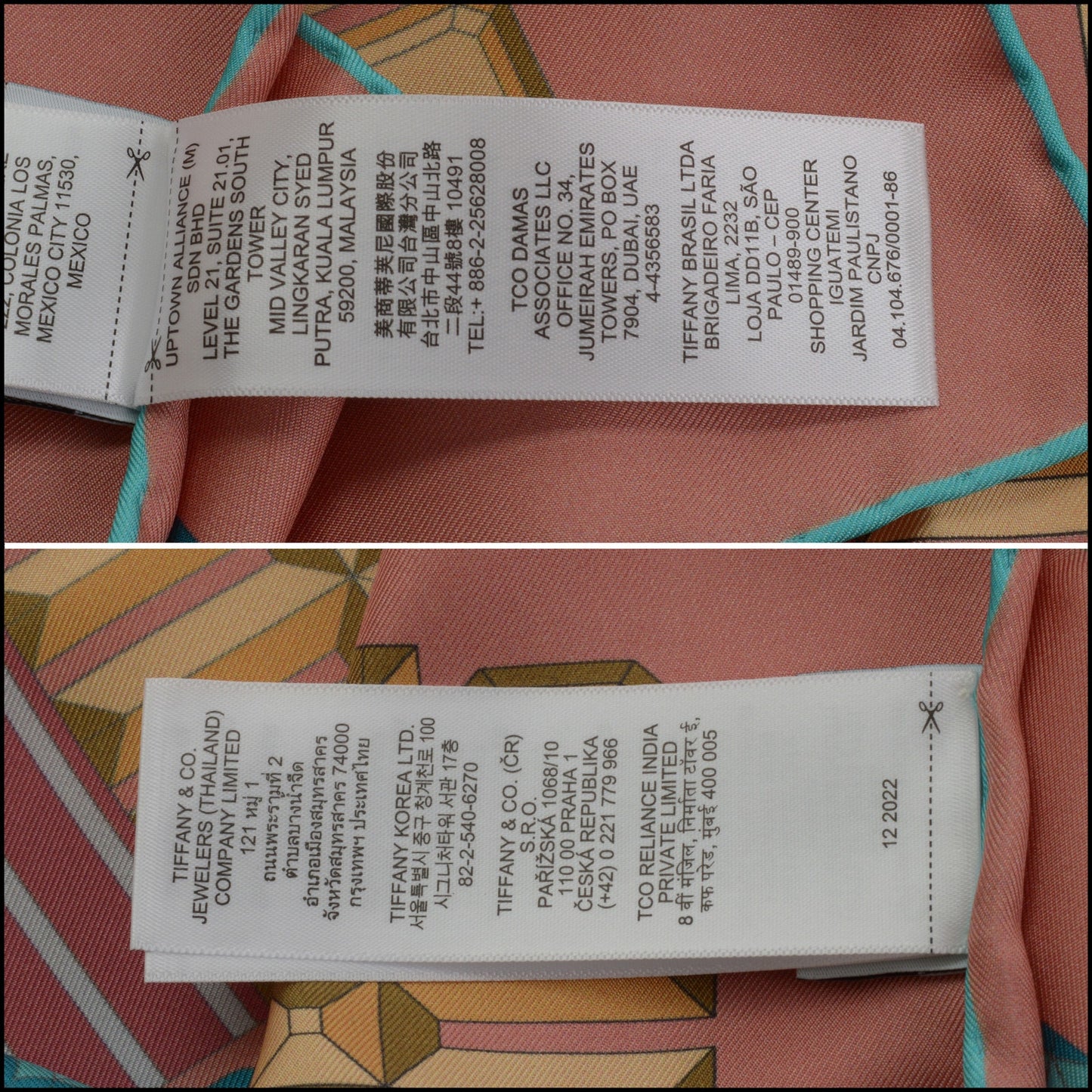 RDC15217 TIFFANY & CO. Terracotta Gem Border Silk Scarf 90cm
