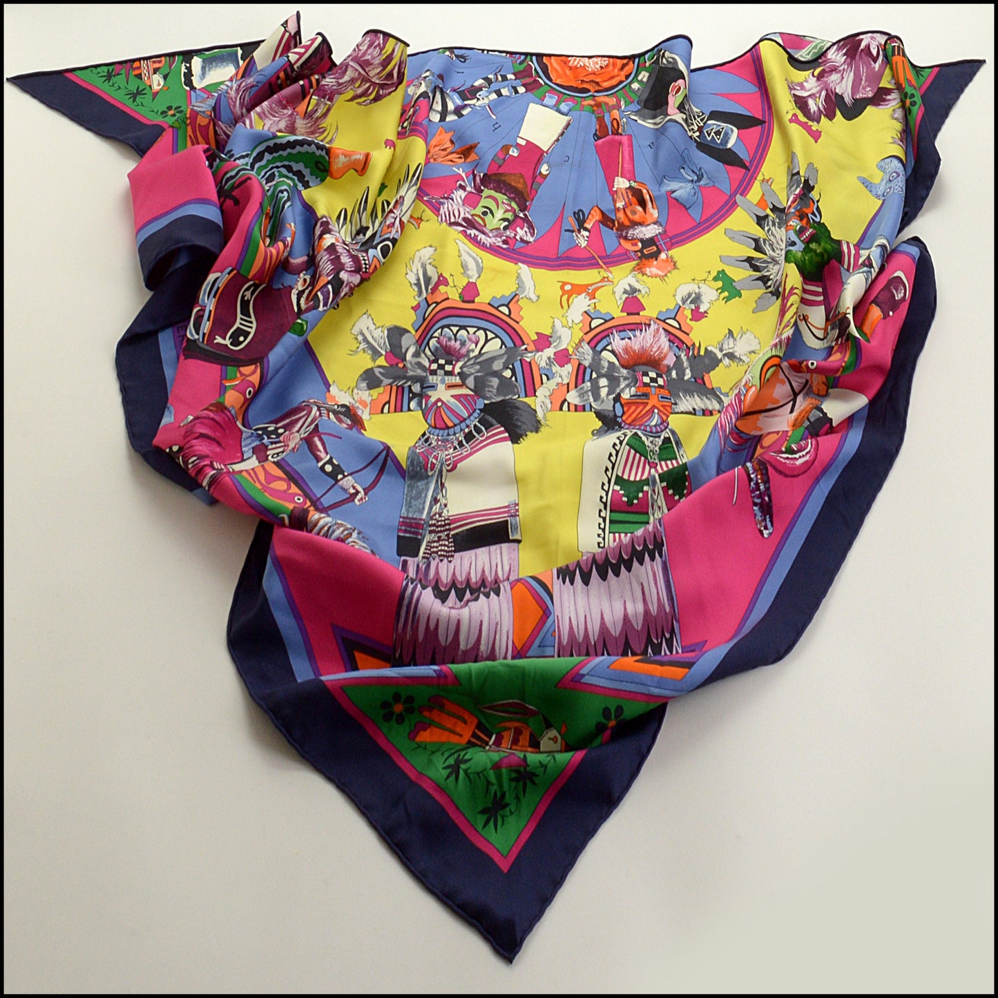 RDC15479 HERMES Purple Kachinas Large Triangle Scarf Shawl