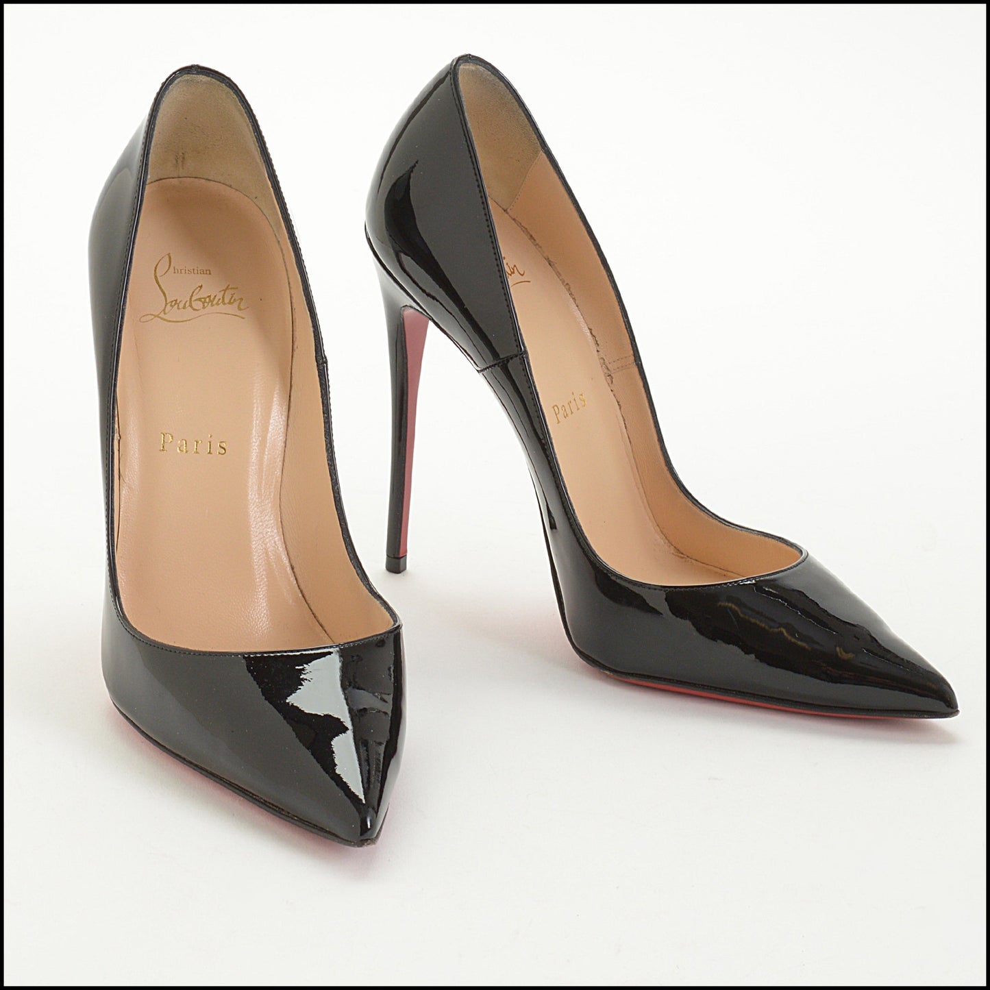 RDC14647 CHRISTIAN LOUBOUTIN Black Patent Leather So Kate 120 Stiletto Heels Size 38.5