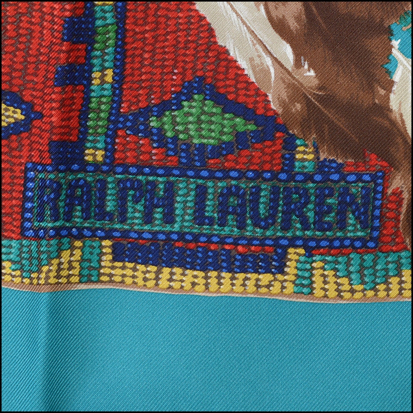 RDC14254 Authentic RALPH LAUREN Turquoise/Multicolor Tribal Shoes Silk Scarf