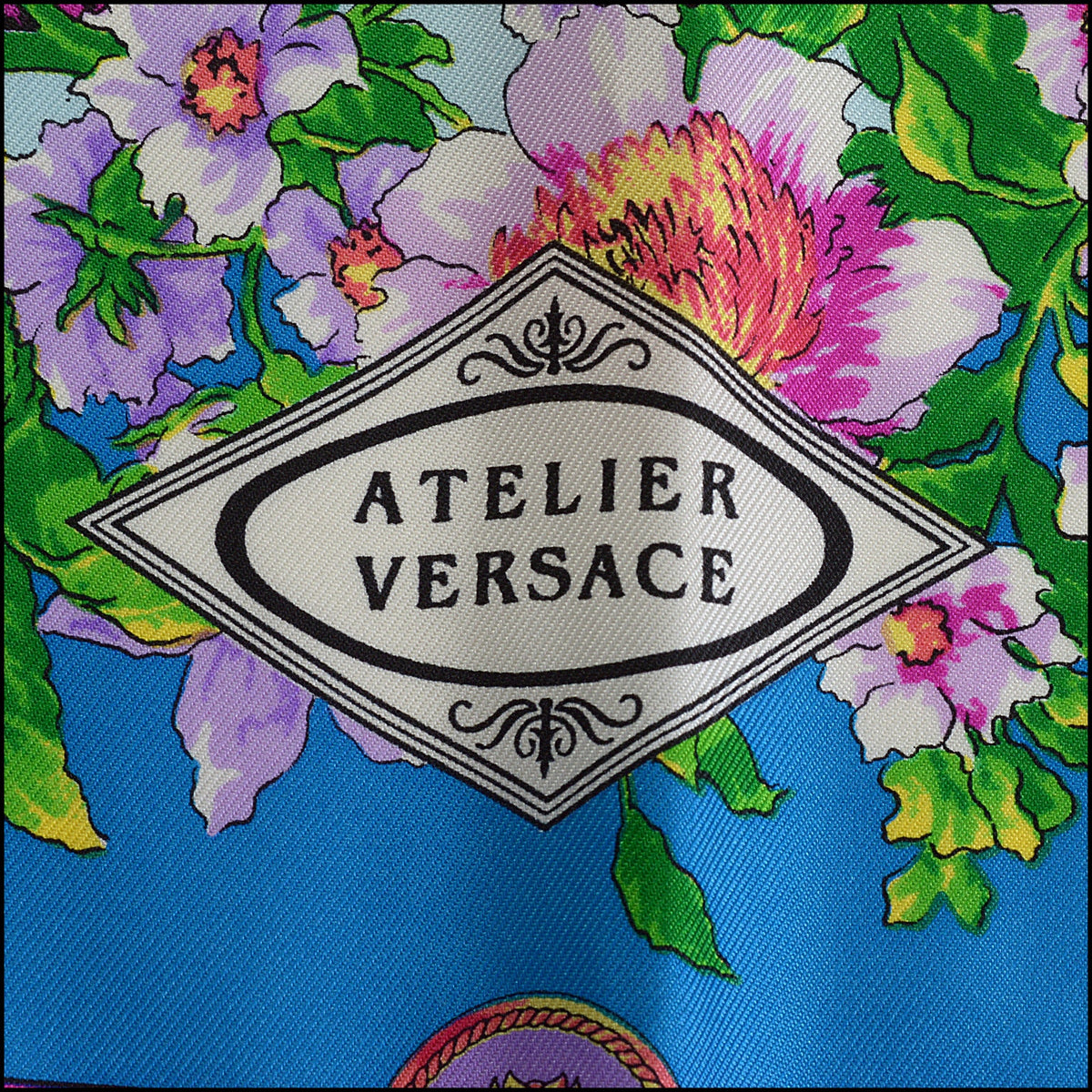 RDC14803 GIANNI VERSACE Vintage Bright & Pale Blue Dogs Silk Scarf