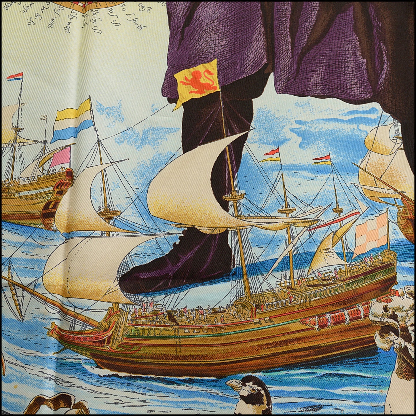 RDC15558 HERMES Blue "Les Ameriques" Kermit Oliver Silk Scarf 90 cm