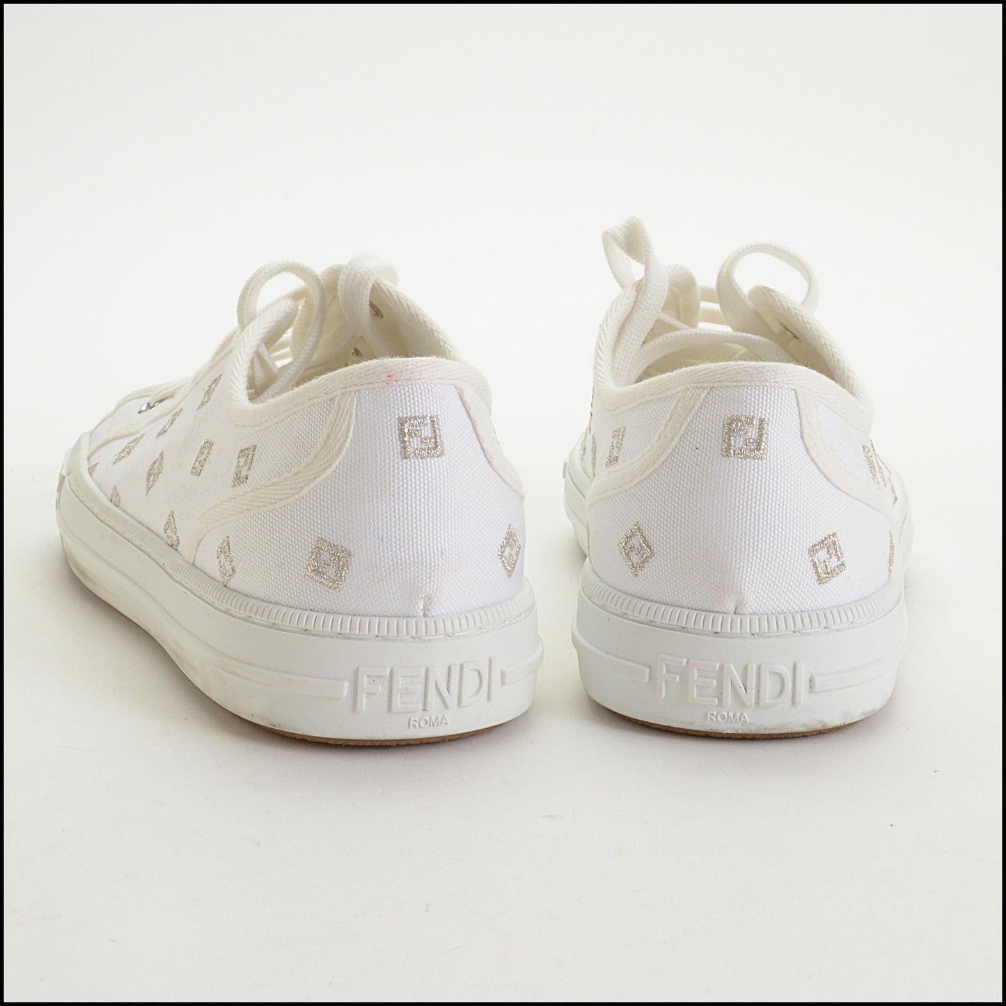 RDC14958 Authentic FENDI White Canvas FF Domino Low-Top Sneakers Size 39