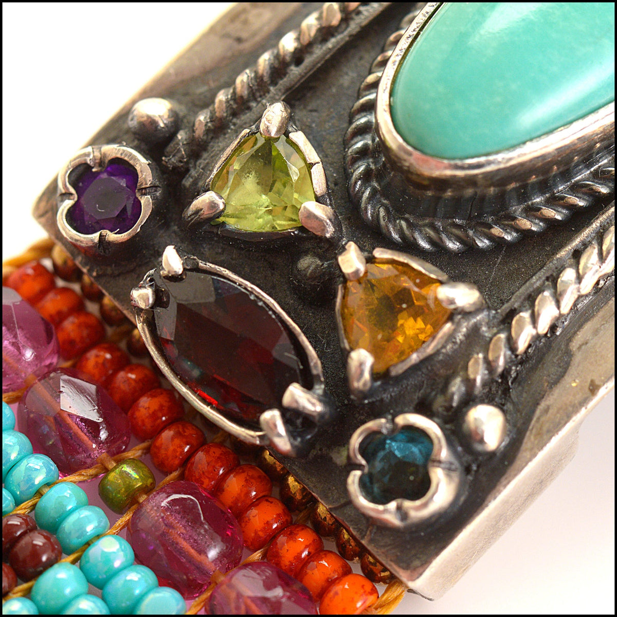 RDC15730 CHILI ROSE BEADZ Sterling Silver/Torquoise/Multicolor Semi-Precious Stones & Beaded Bracelet