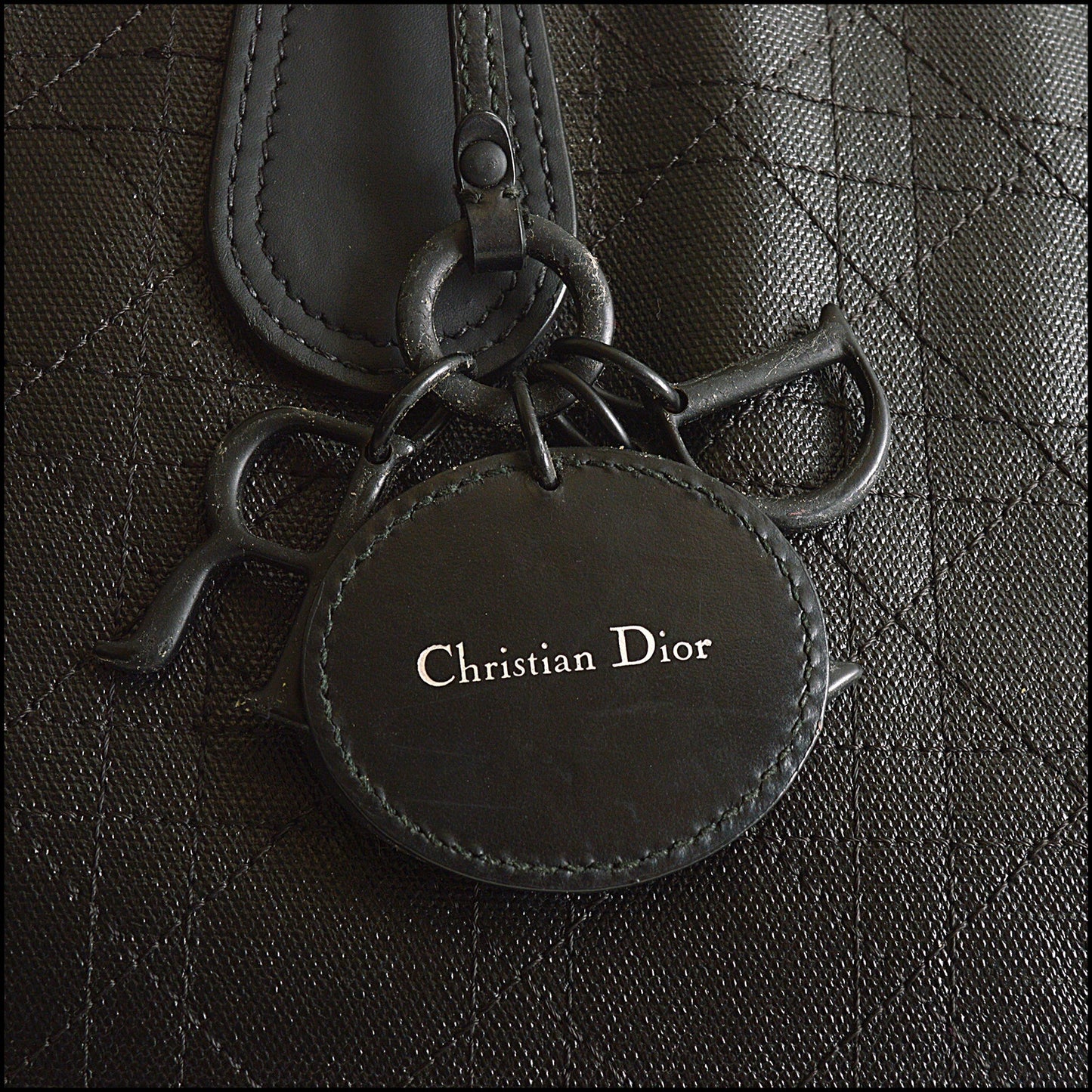 RDC15565 CHRISTIAN DIOR 2018 Black Cannage Quilted Rosato Coated Canvas Panarea Shopping Tote