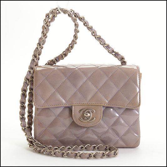 RDC14967 CHANEL '00-02 Iridescent Mauve Patent Leather Square Classic Mini Flap Bag
