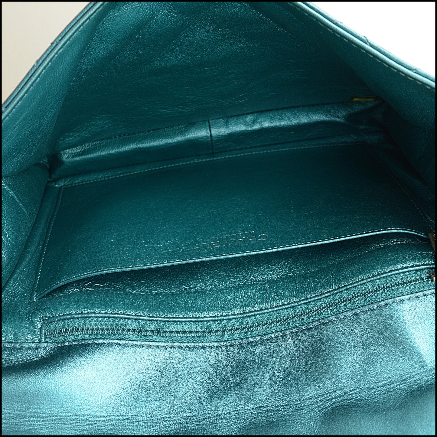 RDC14970 CHANEL '08-09 Teal Metallic Reissue Flap Clutch Snake Chain Shoulder Bag