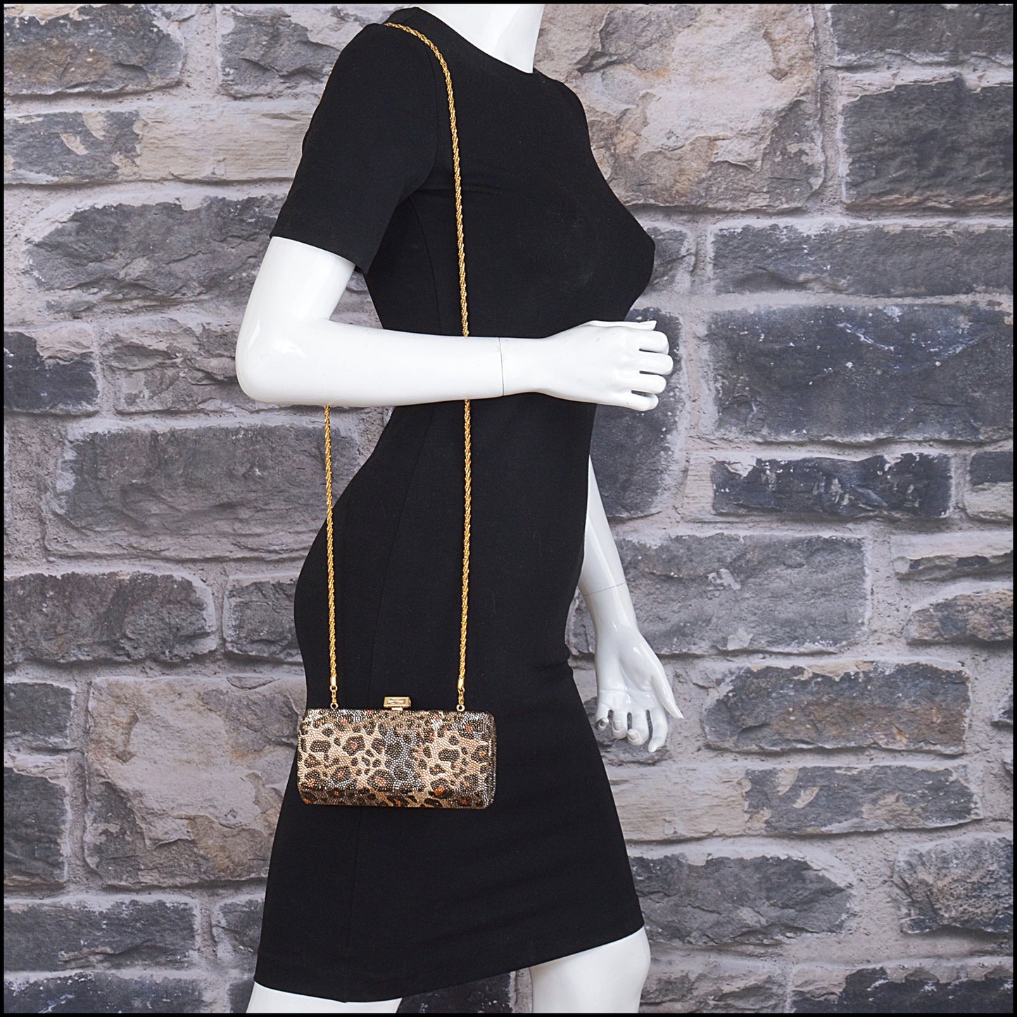 RDC15267 JUDITH LEIBER Leopard Crystal Box Minaudiere Bag