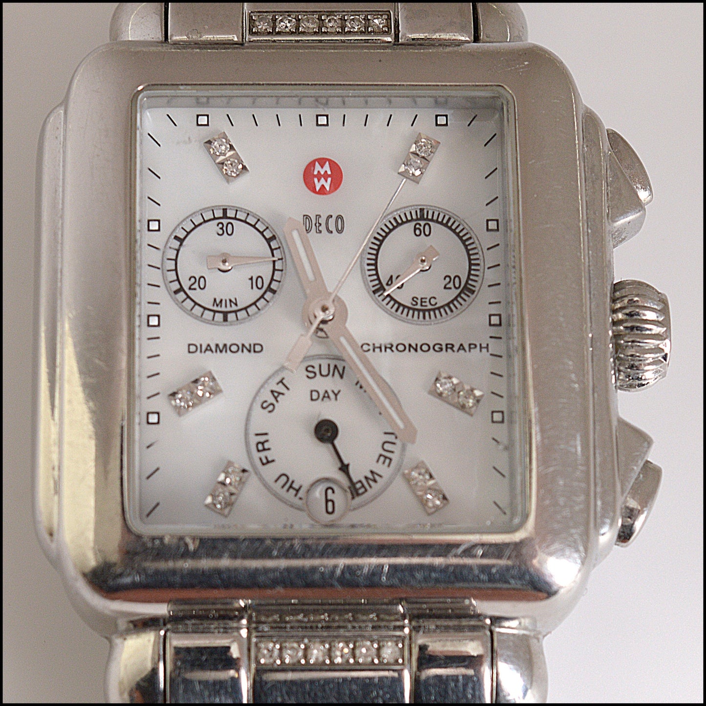 RDC14730 Michele Stainless Steel Mop Deco Diamond Chronograph Watch