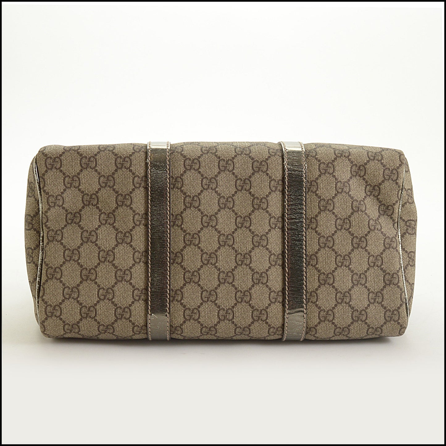 RDC15180 GUCCI Vintage Brown GG Supreme Silver Leather Boston Bag