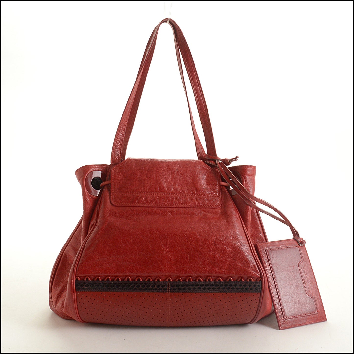 RDC15343 BALENCIAGA '04 True Red Chevre and Bordeaux Snakeskin Corset Bag